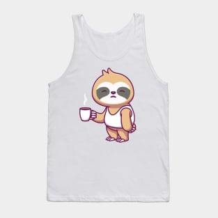 Cute Sleepy Sloth Holding Cup Coffee Tank Top